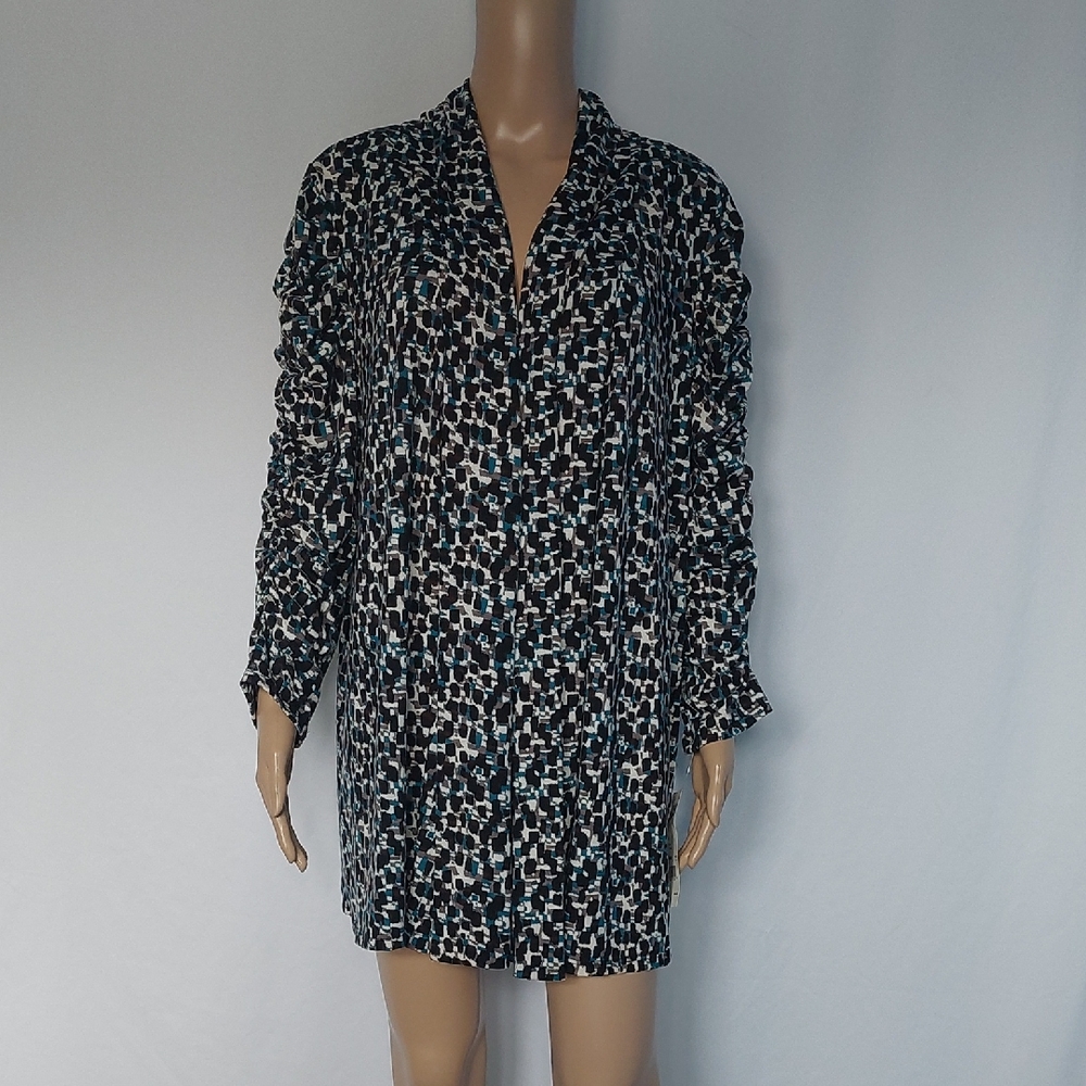 Notations Chic Patterned Long Sleeve Blouse Womens Size XL